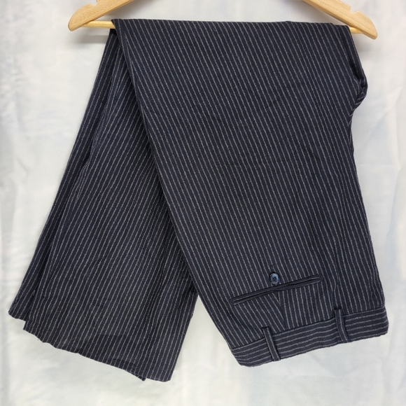 Nicolo Contarini Pinstripe Wool Dress Pants  36×29 Charcoal Slacks Flat Front - Picture 1 of 7